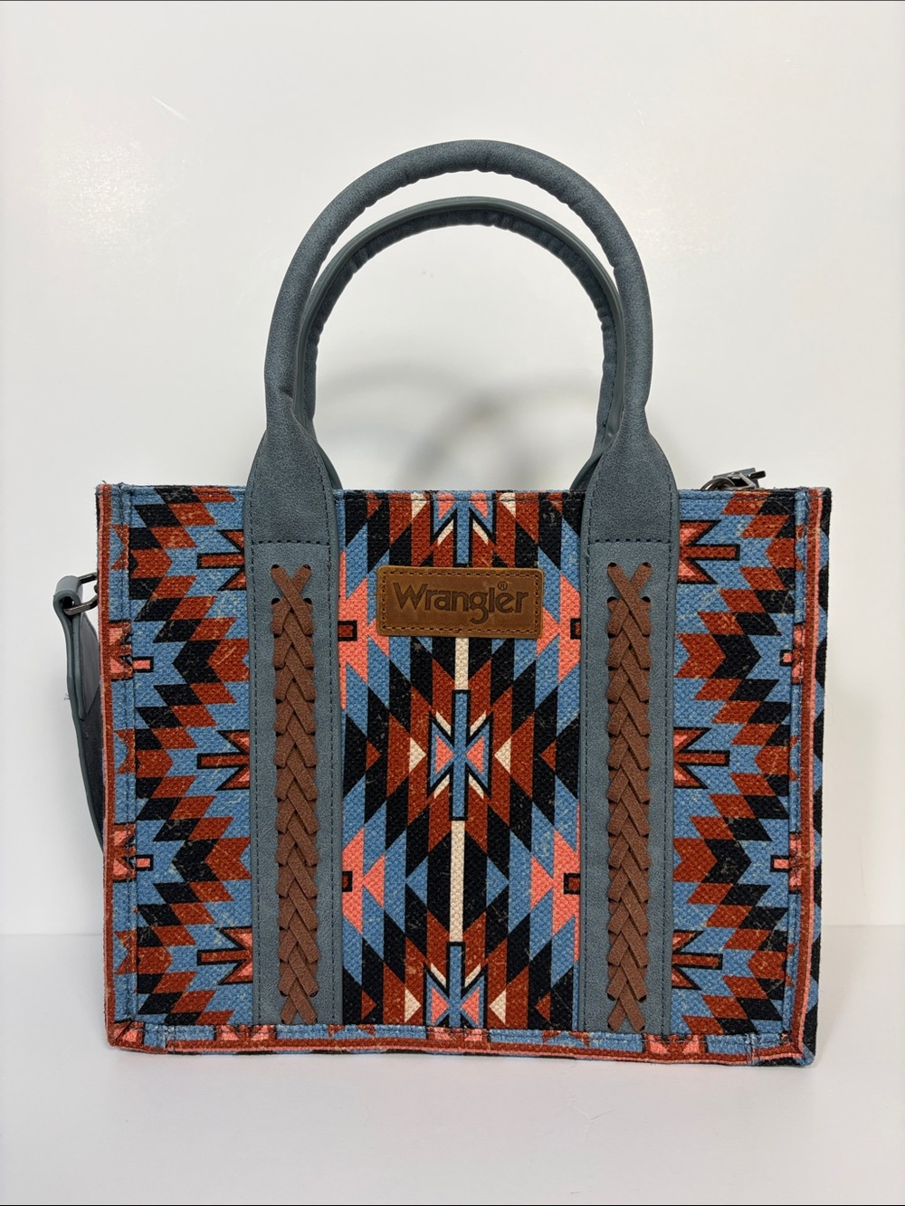 Wrangler Ladies Southwestern Pattern Dual Sided Print Navy Tote Crossbody NWOT